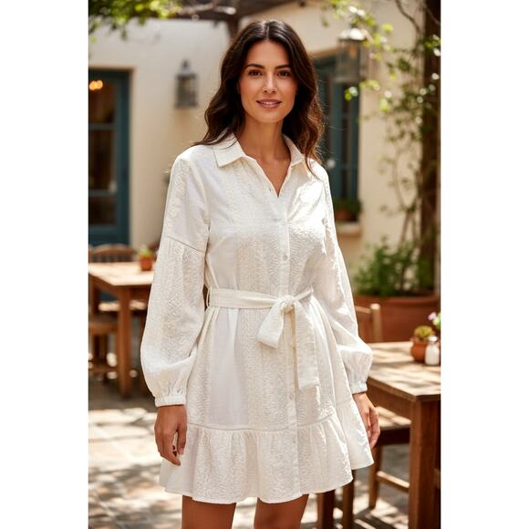 Bianca Paris Dresses & Skirts - Bianca Paris Babydoll Embroidery Midi Dress S 100% Viscose Designed in France